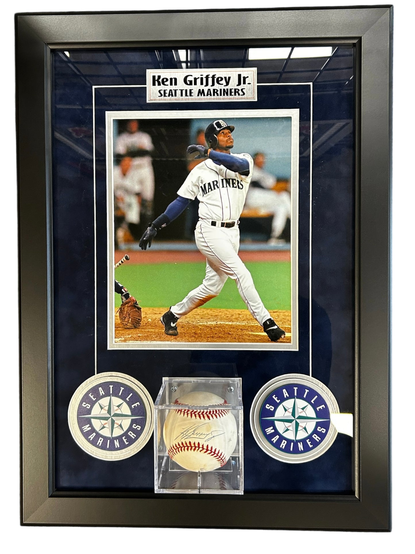 Ken Griffey Jr. Framed Autographed Official AL Baseball Seattle Mariners Beckett BAS QR #BN15033 (FSI)