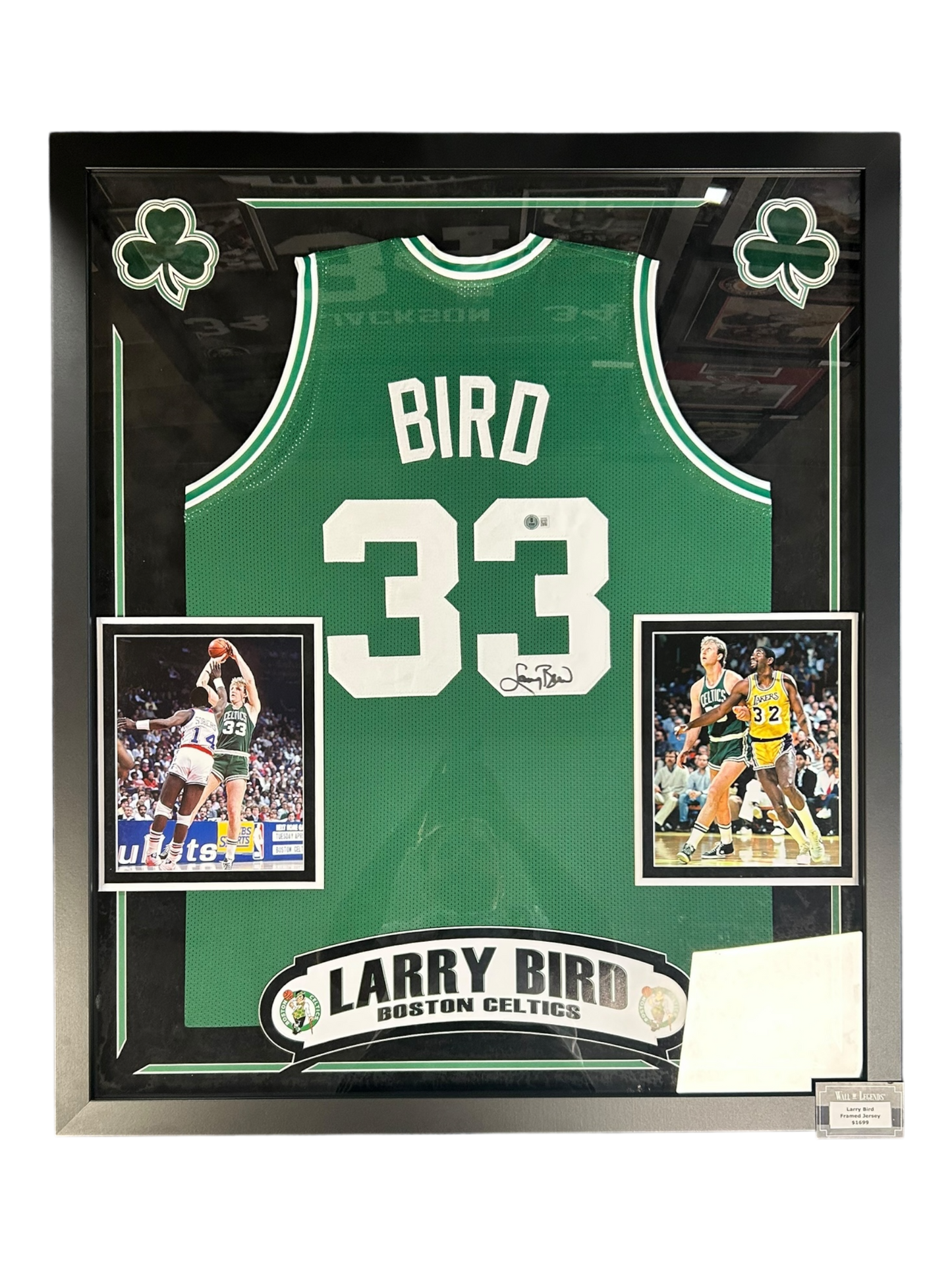 Larry Bird Autographed Green Celtics Jersey (FSJ) - Beckett BAS Witness #236680
