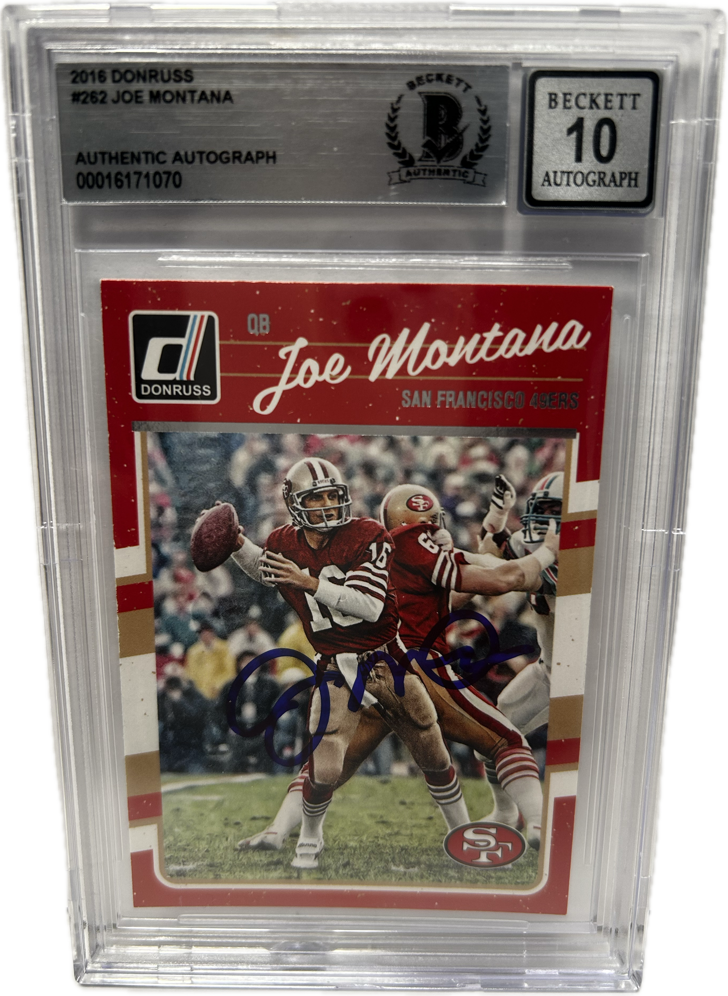 Joe Montana Autographed 2016 Donruss Card #262 San Francisco 49ers Auto Grade Gem Mint 10 Beckett COA (SI)