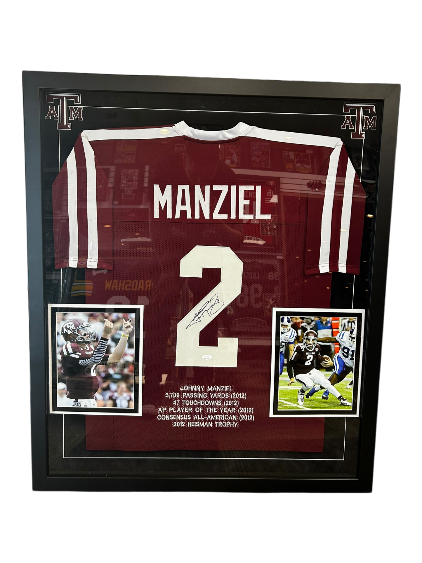 Johnny Manziel Maroon Autographed College Stats Football Jersey (FSJ)