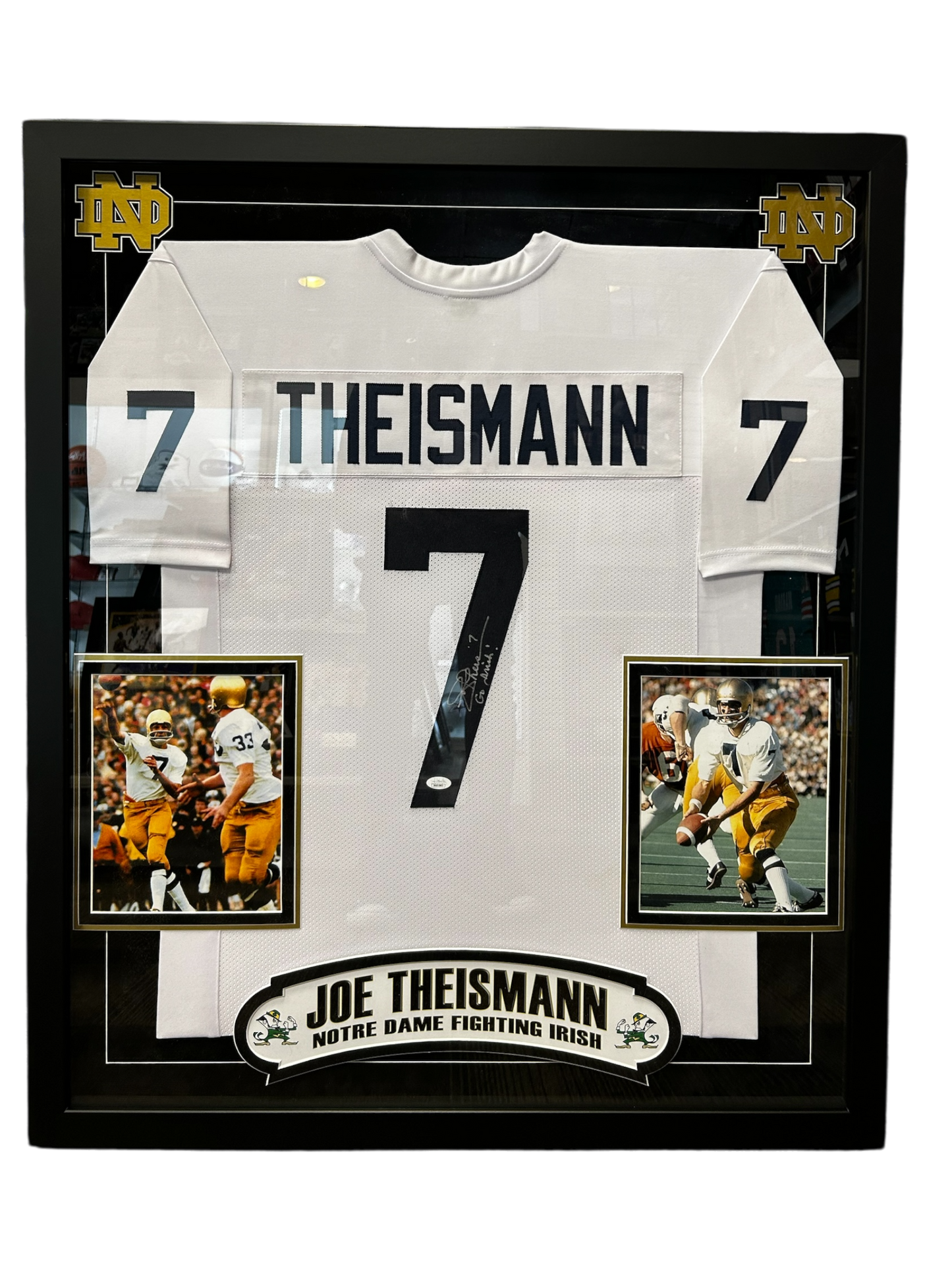 Joe Theismann Signed Go Irish Inscription Notre Dame College Jersey (FSJ)