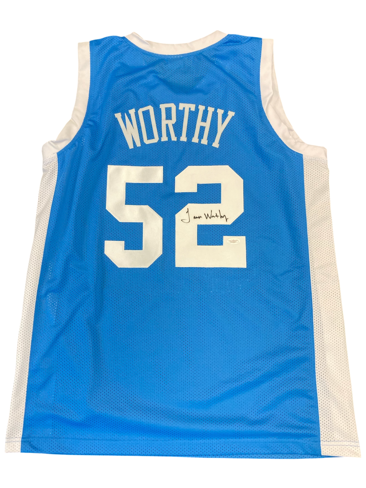 James Worthy Signed North Carolina College Blue Basketball Jersey (JSA)