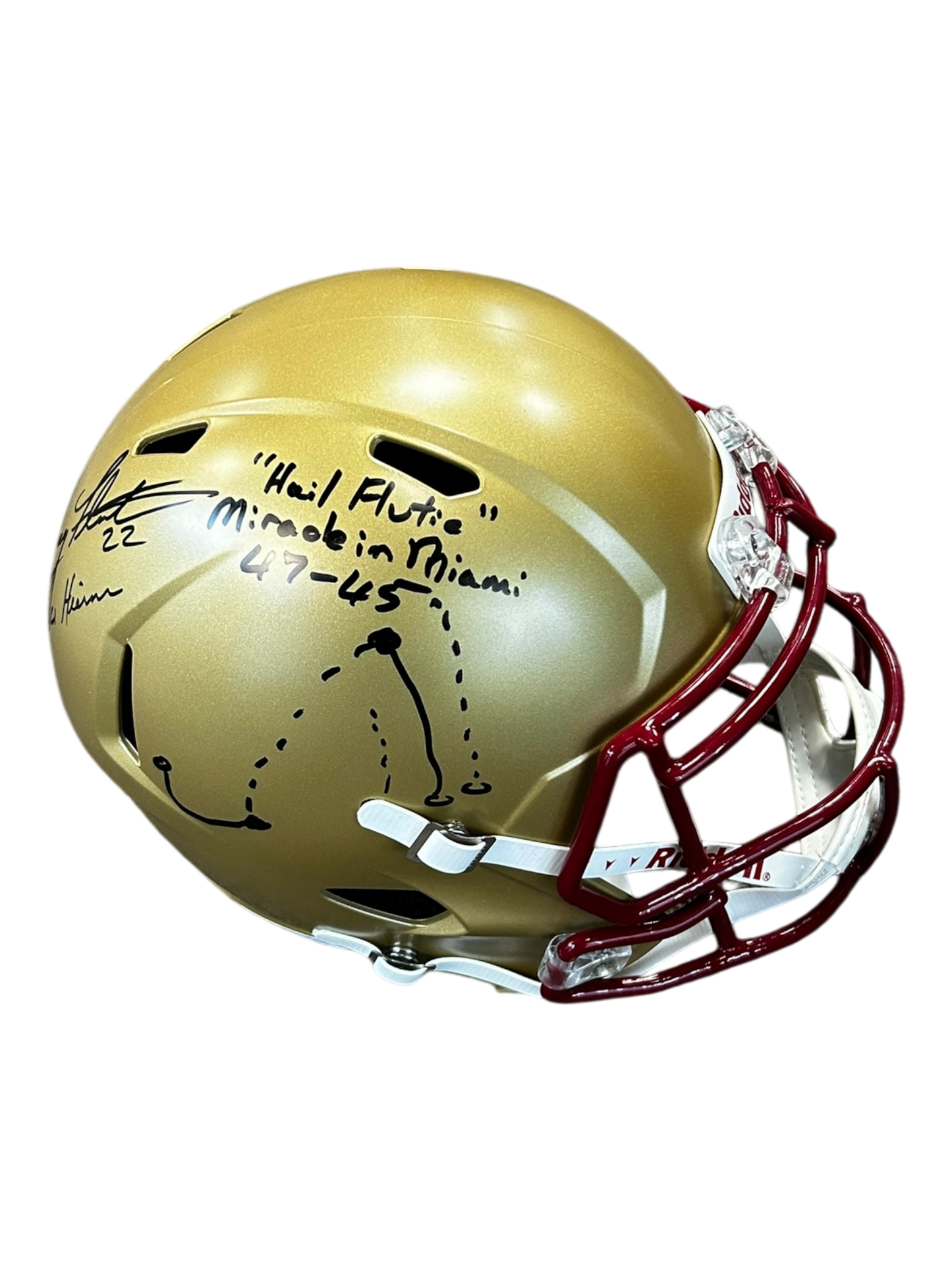 Doug Flutie Signed The Play Inscription Boston College Eagles Speed Full-Size Replica Football Helmet (Beckett)