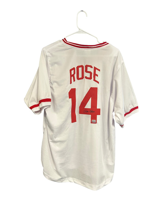 Cincinnati Reds Pete Rose Autographed White Jersey PR Holo COA (SI)