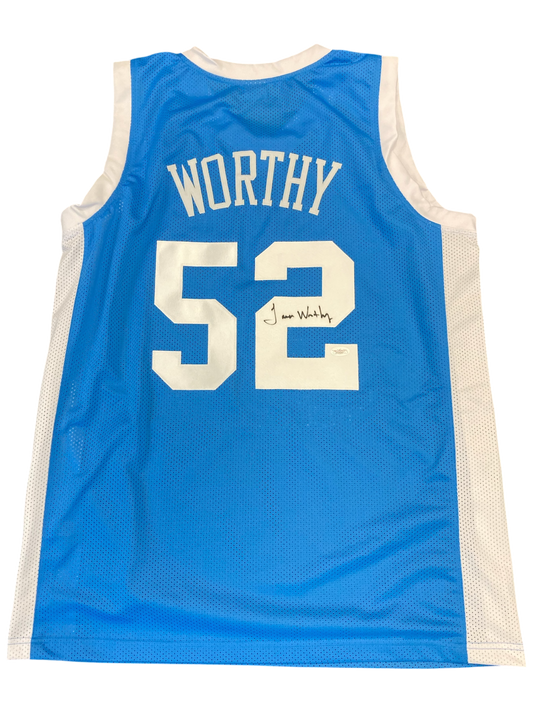 James Worthy Signed North Carolina College Blue Basketball Jersey (JSA)